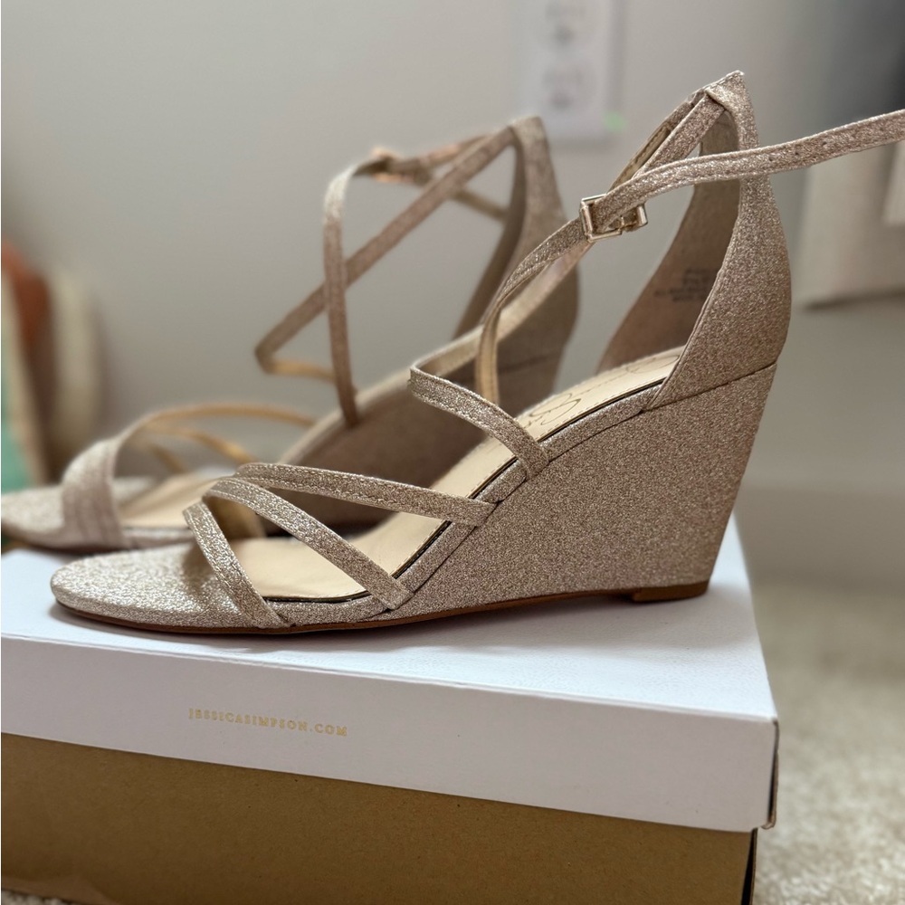 Jessica Simpson Glittering Tan Wedges